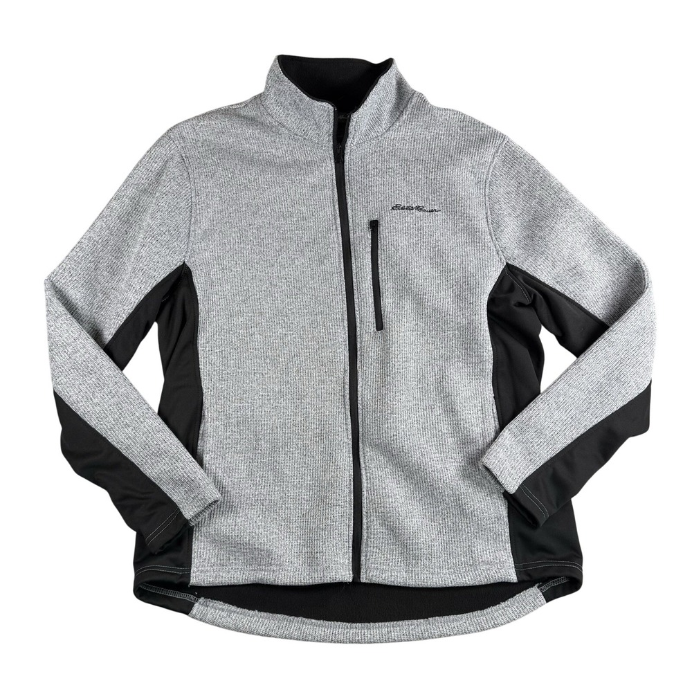 Eddie Bauer Jacket Mens L Gray Black Full Zip Sweater Fleece Outdoor Nature NWOT